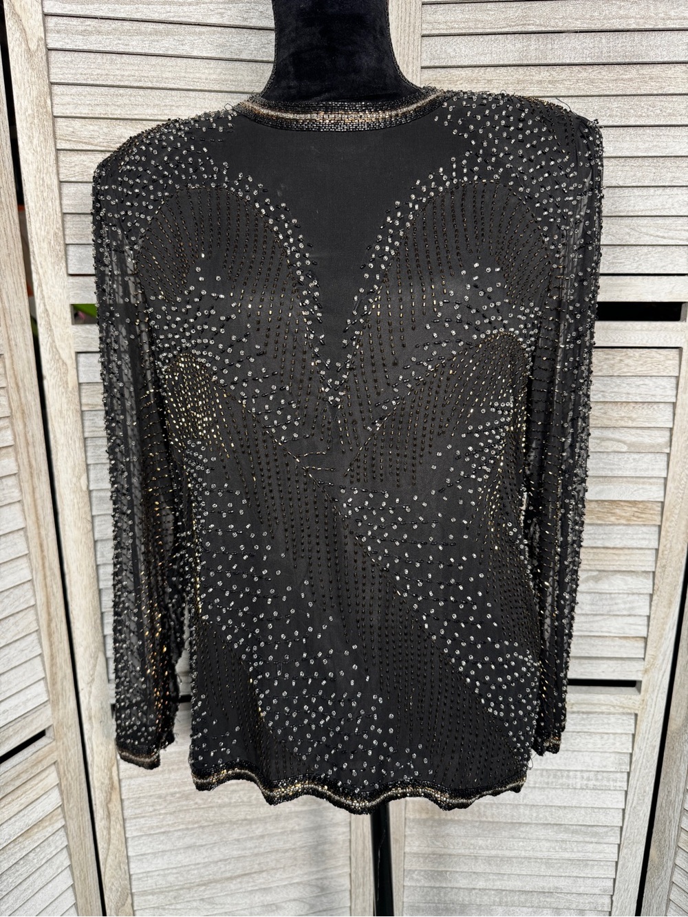 Vintage Oleg Cassini 100% Silk Beaded Art Deco Evening Top M